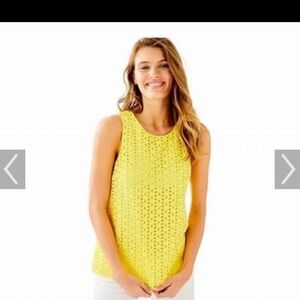 Lilly Pulitzer Iona Top Pineapple juice oval flower petal eyelet